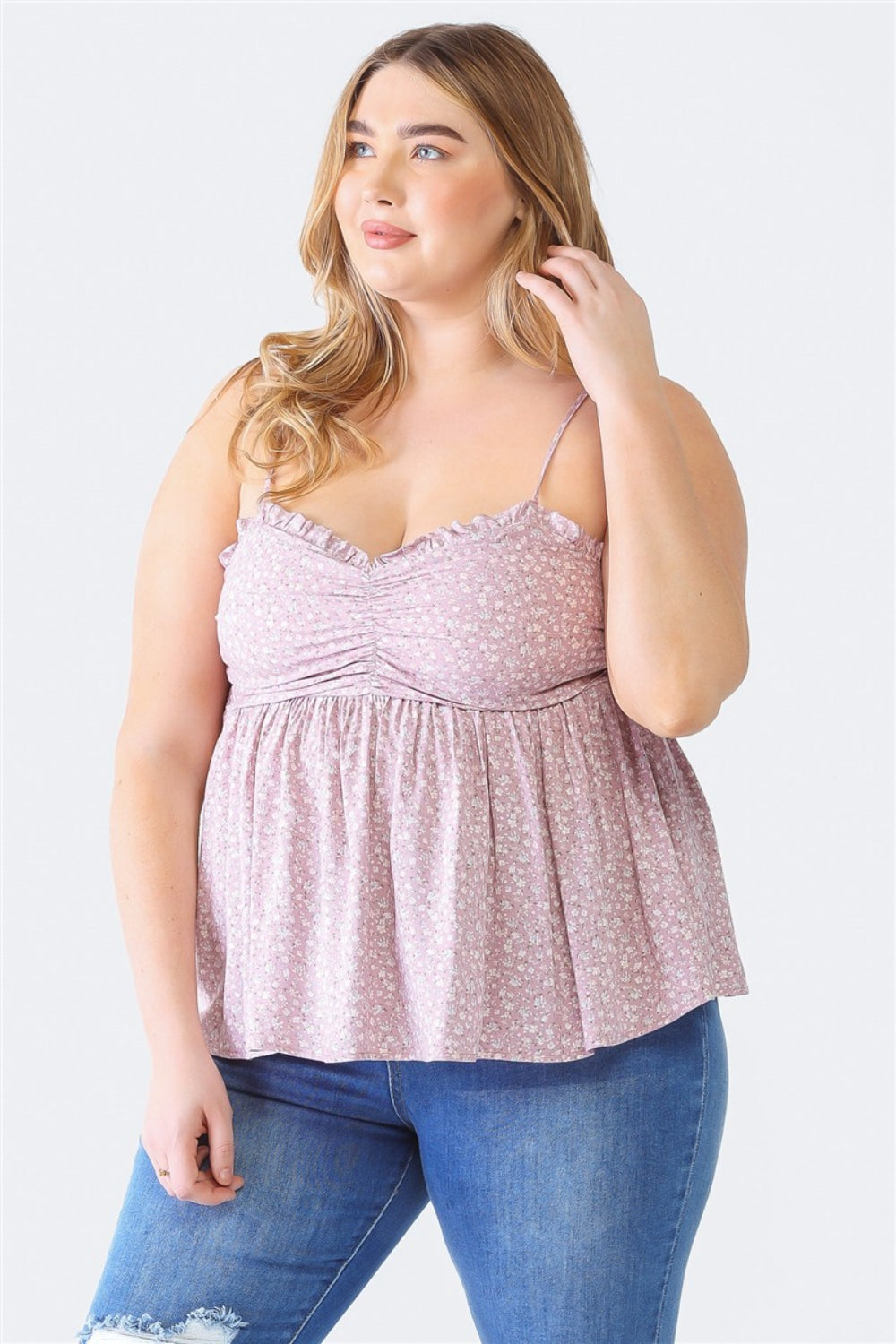 Floral Sweetheart Frill Smocked Floral Sweetheart Neck Cami (multiple color options)