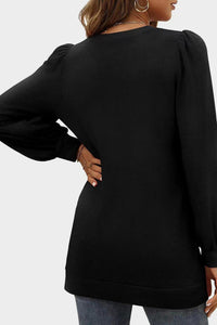 Heathered V-Neck Long Sleeve Top  (multiple color options)