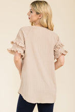 Load image into Gallery viewer, Ruffle Short Sleeve Texture Top
