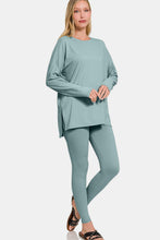 Load image into Gallery viewer, Brushed Microfiber Top and Leggings Lounge Set in Blue Grey
