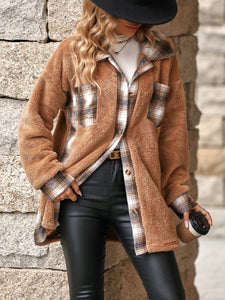 Plaid Contrast Dropped Shoulder Coat (multiple color options)