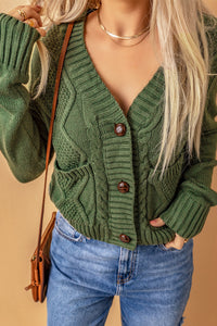 Cable-Knit Button Down V-Neck Cardigan (multiple color options)