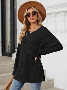 Ribbed Round Neck Long Sleeve Top (multiple color options)