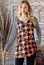 Load image into Gallery viewer, Pumpkin Checkered Contrast Striped Long Sleeve Top
