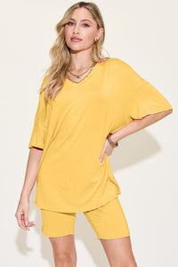Bamboo V-Neck Drop Shoulder T-Shirt and Shorts Set (multiple color options)