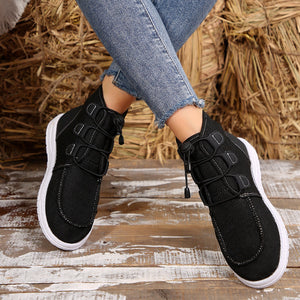 Lace-Up Round Toe Flat Sneakers (2 color options)