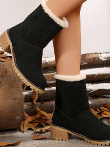 Thermal Fuzzy Block Heel Boots (multiple color options)