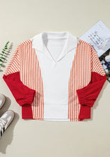 Load image into Gallery viewer, Striped Johnny Collar Long Sleeve Sweatshirt
