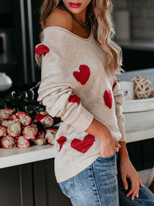 Heart Scoop Neck Long Sleeve Sweater (multiple color options)