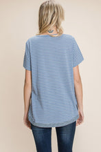 Load image into Gallery viewer, Slit Striped Notched Short Sleeve Top
