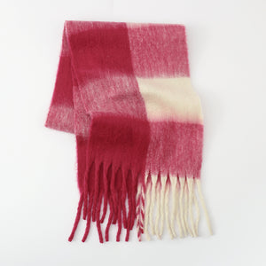 Fringe Contrast Plaid Polyester Scarf (multiple color options)