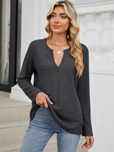 Load image into Gallery viewer, Waffle-Knit Notched Long Sleeve Top (multiple color options)
