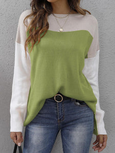 Color Block Round Neck Sweater (multiple color options)