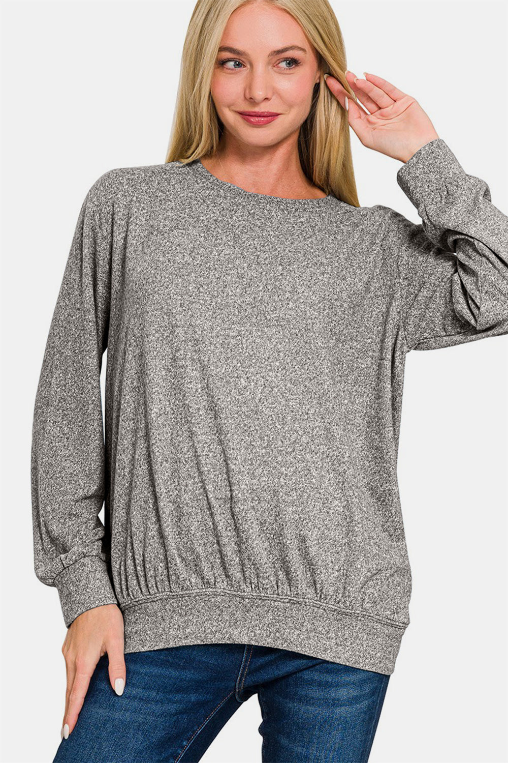 Melange Round Neck Top in Charcoal