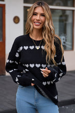 Load image into Gallery viewer, Heart Round Neck Long Sleeve Sweater (multiple color options)
