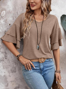 V-Neck Layered Sleeve Top(multiple color options)