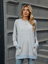 Load image into Gallery viewer, Pocketed Striped Round Neck Long Sleeve T-Shirt (multiple color options)
