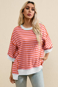 Striped Round Neck Half Sleeve T-Shirt (multiple color options)