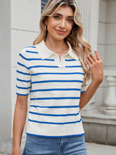 Load image into Gallery viewer, Striped Johnny Collar Short Sleeve Sweater (multiple color options)
