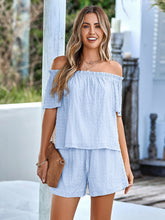 Load image into Gallery viewer, Off-Shoulder Short Sleeve Top and Tied Shorts Set (multiple color options)
