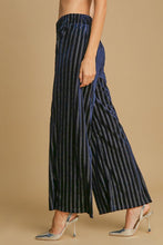 Load image into Gallery viewer, Elastic Waist Striped Wide Leg Velvet Pants in Navy
