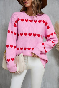 Heart Round Neck Long Sleeve Sweater (multiple color options)