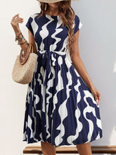 Load image into Gallery viewer, Perfee Tied Pleated Printed Cap Sleeve Dress (multiple color options)
