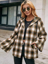 Load image into Gallery viewer, Pocketed Plaid Long Sleeve Hooded Jacket
