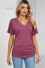 Load image into Gallery viewer, Ruched V-Neck Short Sleeve T-Shirt (multiple color options)
