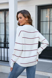 Striped Round Neck Long Sleeve Sweater (multiple color options)