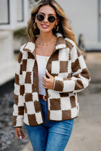 Load image into Gallery viewer, Checkered Snap Down Long Sleeve Teddy Jacket  (multiple color options)
