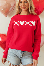 Load image into Gallery viewer, Valentine’s Day XOXO Round Neck Drop Shoulder Graphic Sweatshirt
