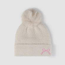 Load image into Gallery viewer, Thermal Bow Knit Hat with Pom-pom (multiple color options)
