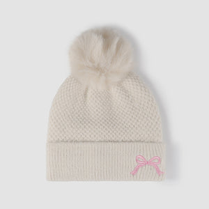 Thermal Bow Knit Hat with Pom-pom (multiple color options)