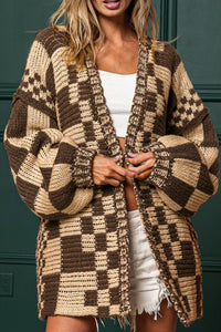 Checkered Open Front Long Sleeve Cardigan (multiple color options)