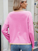 Load image into Gallery viewer, Striped Contrast Round Neck Long Sleeve Sweater (multiple color options)
