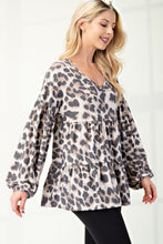 Load image into Gallery viewer, Leopard V-Neck Balloon Sleeve Blouse
