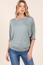 Load image into Gallery viewer, Striped Boat Neck Dolman Sleeve Top in Dusty Olive
