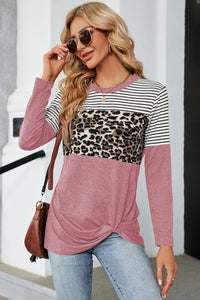 Leopard Striped Round Neck T-Shirt (multiple color options)