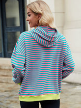 Load image into Gallery viewer, Drawstring Contrast Striped Long Sleeve Hoodie (multiple color options)
