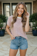 Load image into Gallery viewer, Breezy Stripe Knit Top in Ivory and Red
