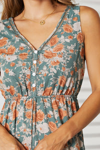 Travel Beauty Floral V-Neck Tiered Sleeveless Dress