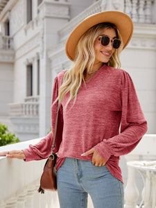 Heathered V-Neck Long Sleeve Top  (multiple color options)