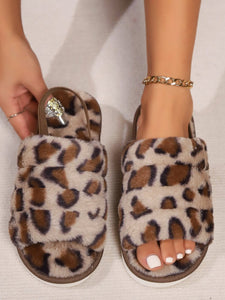 Leopard Faux Fur Open Toe Slippers