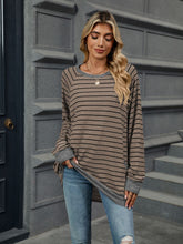 Load image into Gallery viewer, Pocketed Striped Round Neck Long Sleeve T-Shirt (multiple color options)
