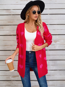 Heart Open Front Long Sleeve Cardigan (multiple color options)