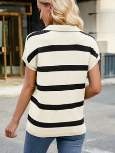 Striped Johnny Collar Cap Sleeve Sweater (multiple color options)