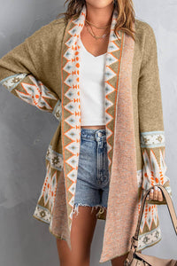 Geometric Open Front Long Sleeve Cardigan (multiple color options)