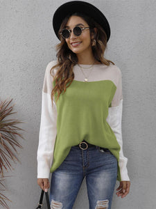 Color Block Round Neck Sweater (multiple color options)