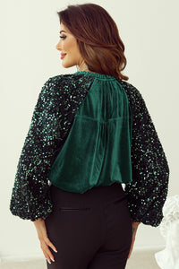 Sequin Notched Long Sleeve Blouse (2 color options)